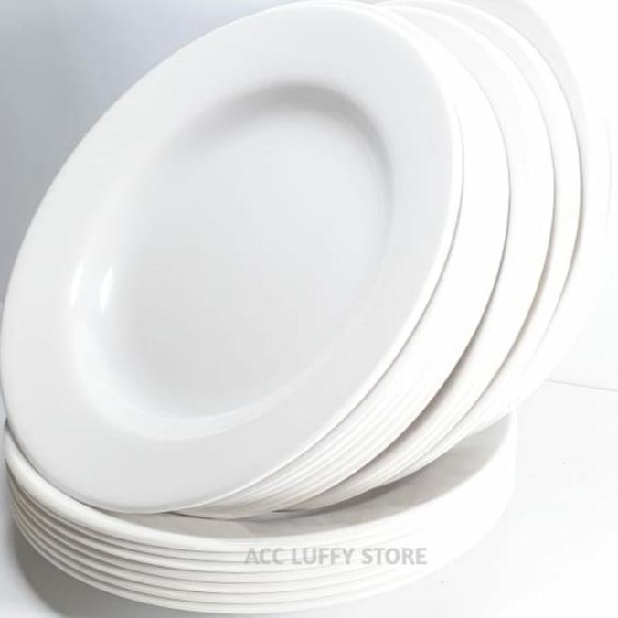 TERLARIS 12 PCS/SATU LUSIN PIRING MAKAN MELAMIN POLOS 9 INC WARNA PUTIH