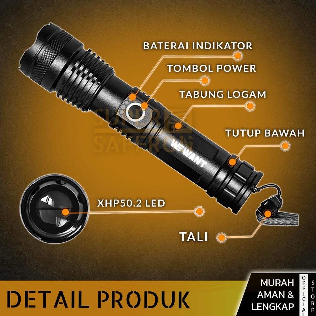 WELITE Senter LED Super Terang XHP50 10000 Lumens Lampu SWAT Jarak Jauh Waterproof Senter