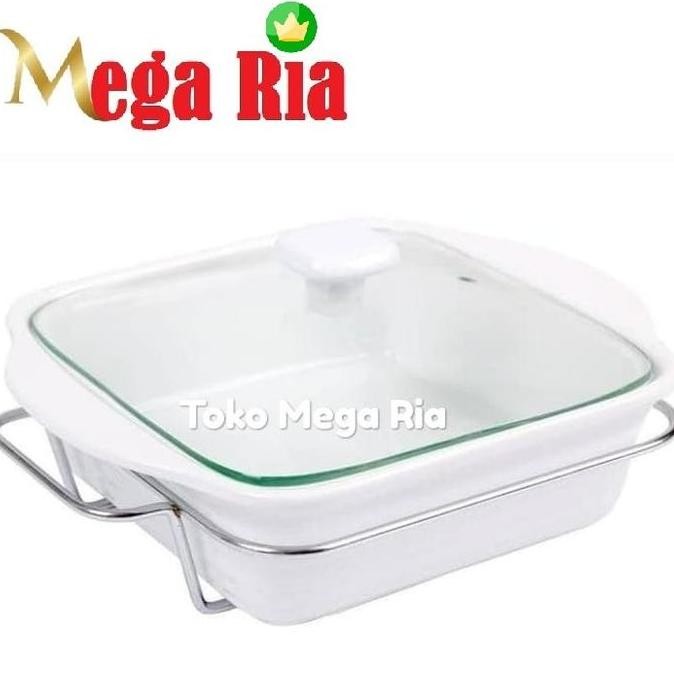 Home Mangkok Saji Basi Kotak Segi 8,5 inch Keramik - Putih