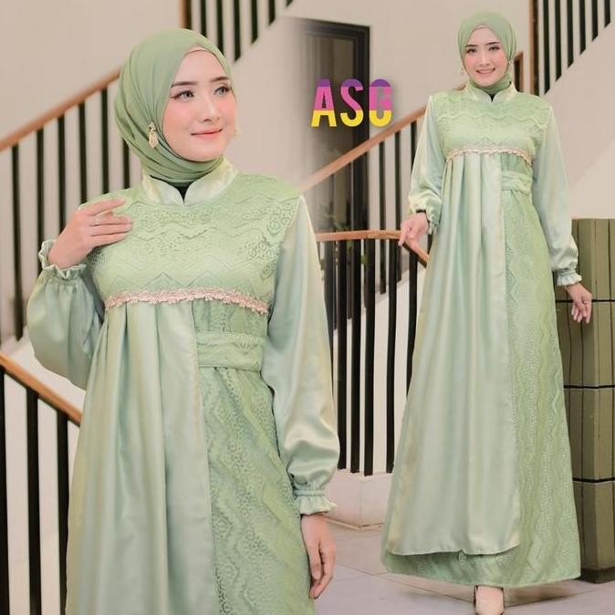 DS107 >> Gamis Terbaru Bella / Satin Velvet Mix Brukat Premium M/L/XL/XXL Maxi/Dress Tangan Karet Wu