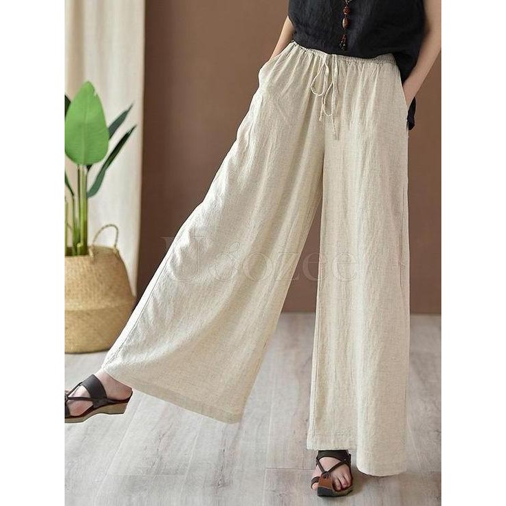 DF345>> celana kulot linen rami premium/celana kulot highwaist/celana kulot full karet Kain Kaki Nya