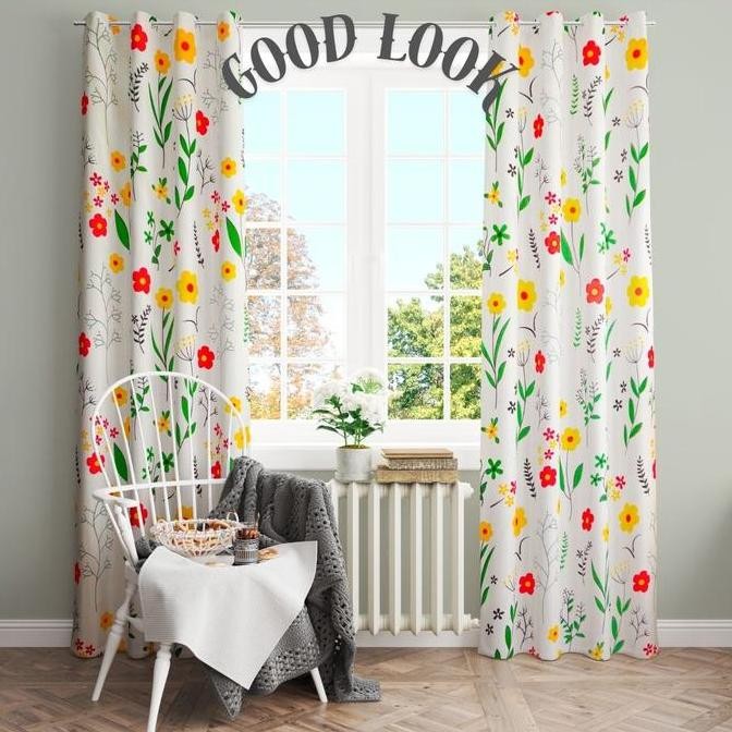 Gorden Motif Bunga Minimalis Hordeng Jendela Tirai Pintu Gordeng Mewah