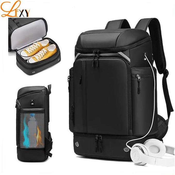 LEXY Tas Traveling Pria Kapasitas Besar Ransel Multifungsi Tahan Air Dengan Kompartemen Sepatu 45L