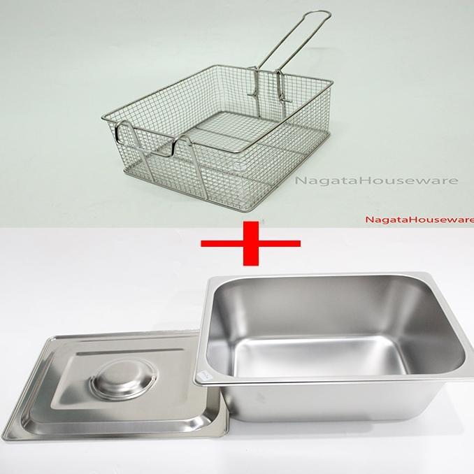 Food Pan Stainless 1/2 + Tutup 32,5 x 26,5 x 15 cm / Wajan Deep Fryer / Panci Deep Fryer Corndog / W