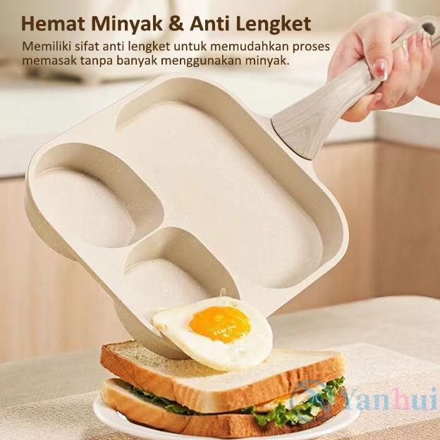 Wajan Penggorengan 3IN1 Telur Pancake Omlet Pan Breakfast Anti Lengket Sosis Sayur Pancake Martabak 
