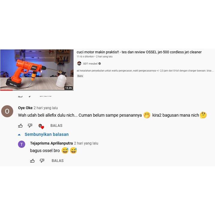 OSSEL Cordless Jet Cleaner Cuci Motor Mobil Semprot Air Tekanan Tinggi Baterai Charger JET500 Jet Cl