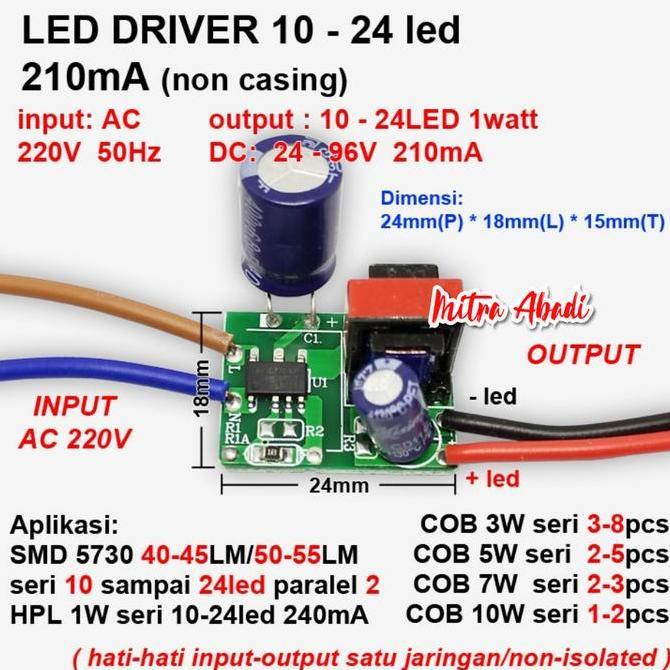 FINESSE- LED Driver 10-24x1 Watt 210 mA AC-DC Tanpa Casing