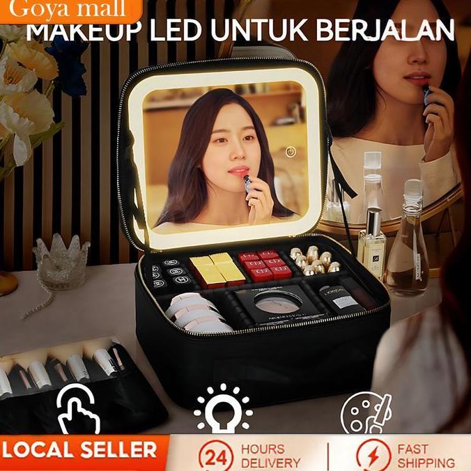 NUNNALLY- Penjual Lokal Tas Makeup Lampu LED Makeupartist Bag MUA Beauty Case Beautycase Tas LED Mua