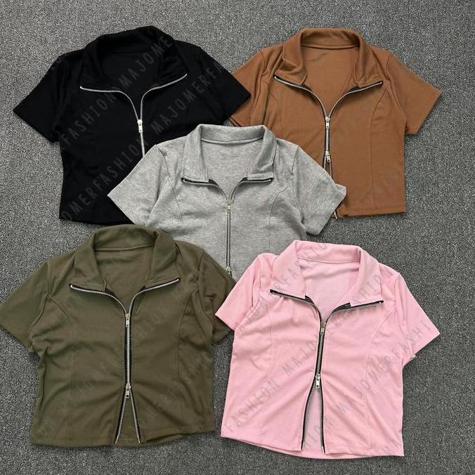 MAJOMER | HARIYA ZIPPER KERAH CROP TOP - ATASAN RESLETING WANITA