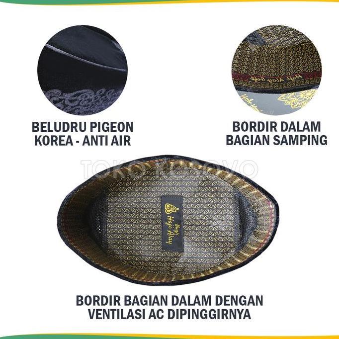 DS13 >> Peci Premium HAJI ALAY LASER AC Tinggi 9 Cm Peci Sholat Pria Dewasa Hitam Motif Kopiah Shala