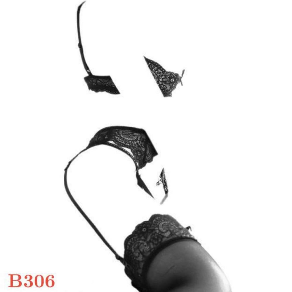 B306 Bra Set Sexy Underwire Kawat Open Cup Hitam Transparan Celana Dalam Garter Belt Stocking Pakaia