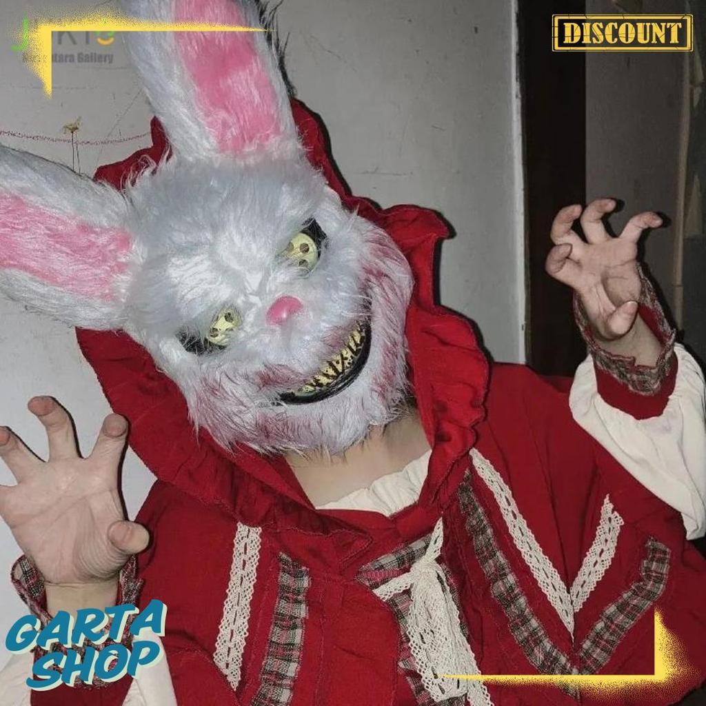Cusss Serbu Jukta [Cod] Topeng Kelinci Seram Halloween/Topeng Kelinci Berbulu Berdarah Untuk Hallowe