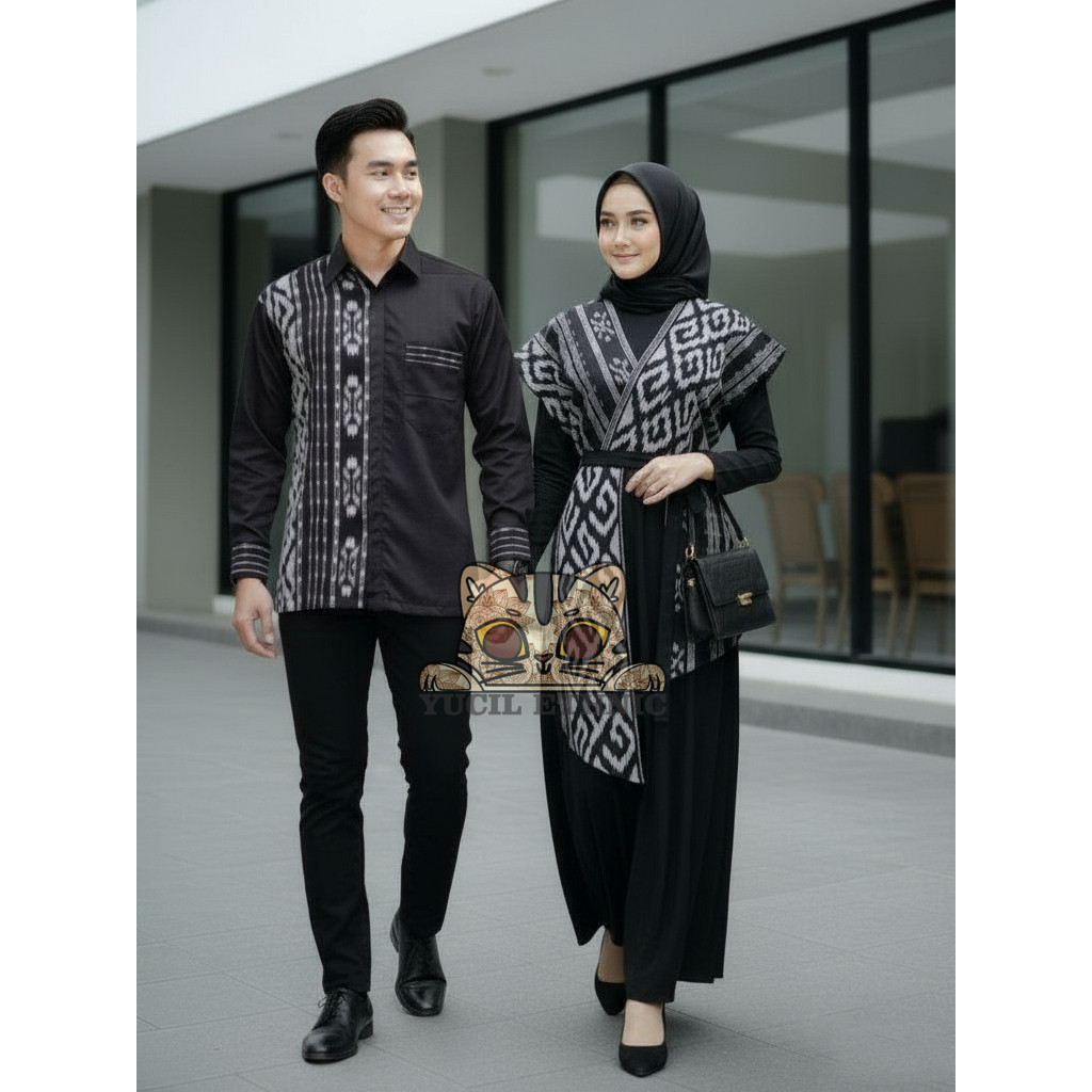 Baju Tenun Couple Batik Gamis Wanita Kemeja Pria Lebaran Kondangan Pernikahan Model Terbaru Modern