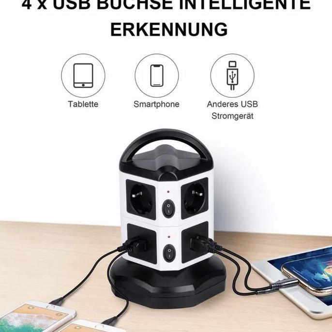 LIBARDIRT- TESSAN JW802-4U Stop Kontak Vertical Tower Power Strip Multi Outlet with 6 Sockets 4 USB 