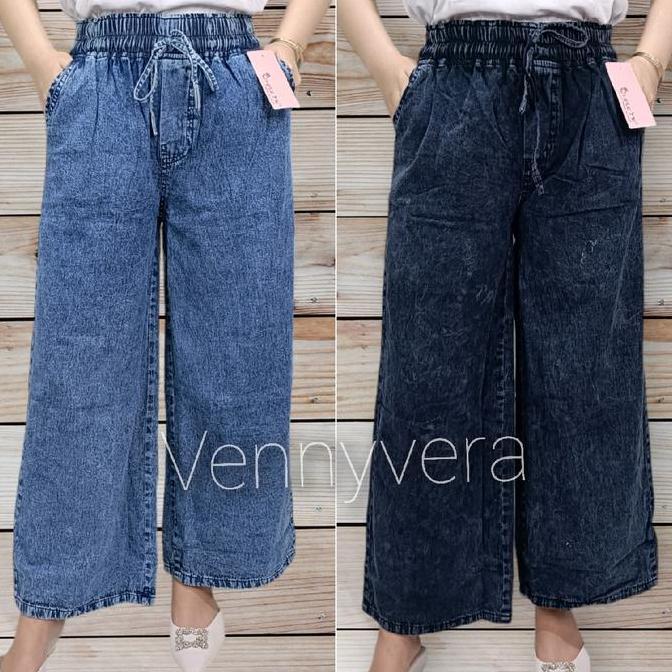 Celana Kulot Panjang Wanita Jeans Non Stretch Simple Me / Kulot Rawis Panjang Jeans Non Stretch Simp