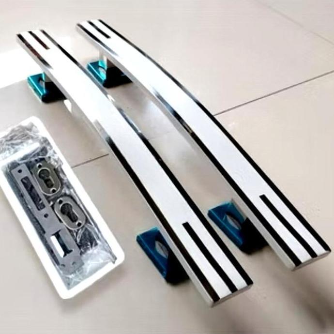 2pcs handle pintu rumah minimalis model sabit set kunci // gagang pintu rumah stainless set kunci GO