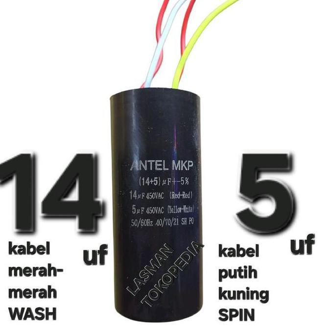 ( 14 + 5 ) 14Uf+5Uf Kapasitor Capasitor Elko Starting Dinamo Motor Mesin Cuci Pengering Wash  Spin B