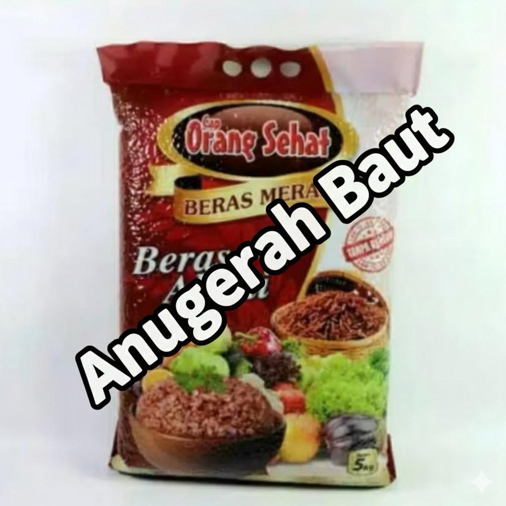 Beras Merah Organik Cap Orang Sehat Kemasan 5Kg. Bonus Paking Kardus & Bubble Wrap