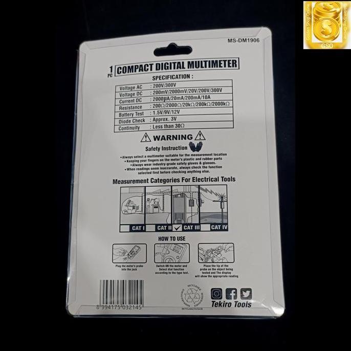 Tekiro Compact Digital Multimeter - Avometer Tekiro (Ms-Dm1906)