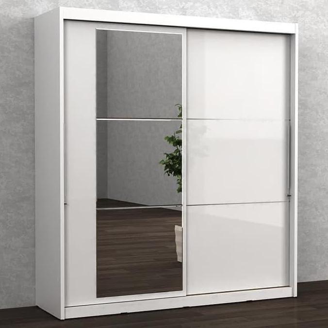 lemari baju pro design 2 pintu sliding besar white glosy