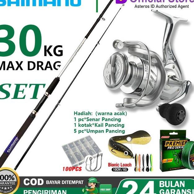 Shimano Joran Pancing Carbon 180300Cm Spinning Reel Set Dengan Eva Grip Dan Bait Chrome Lure Metal O