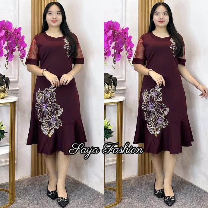 Promo Dress Duyung Scuba Bordir Kombi Tile 535 Premium COD