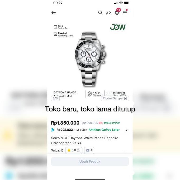 Seiko Daytona White Panda Chronograph VK63