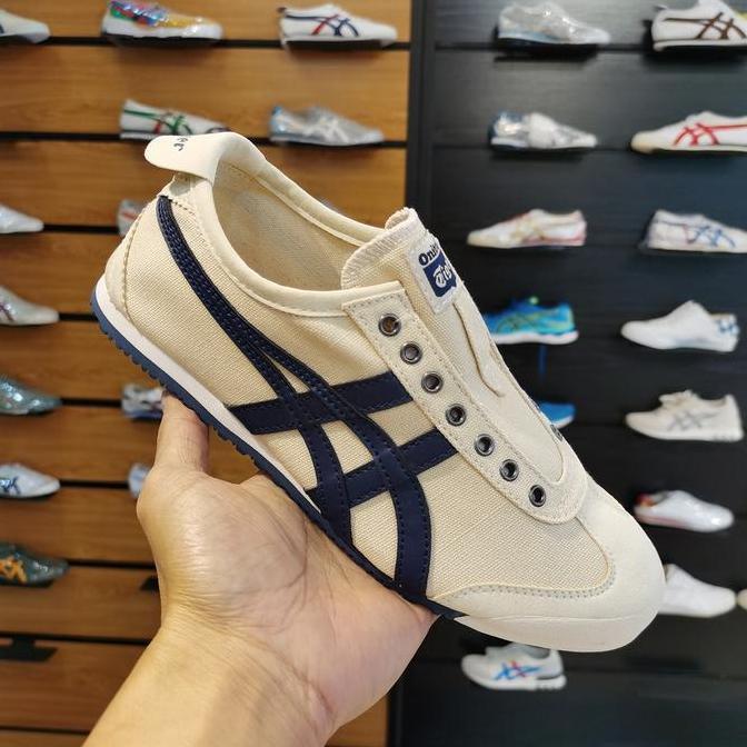 Sepatu OnitsukaTiger Original Slip On Cream Navy UNISEX LS