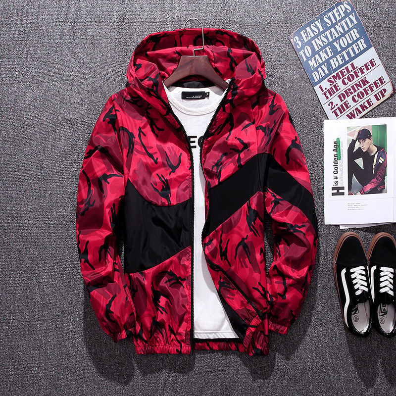 Jaket Kasual Baru Pria Mantel Ukuran Besar Berkerudung Jaket Kamuflase Bunga