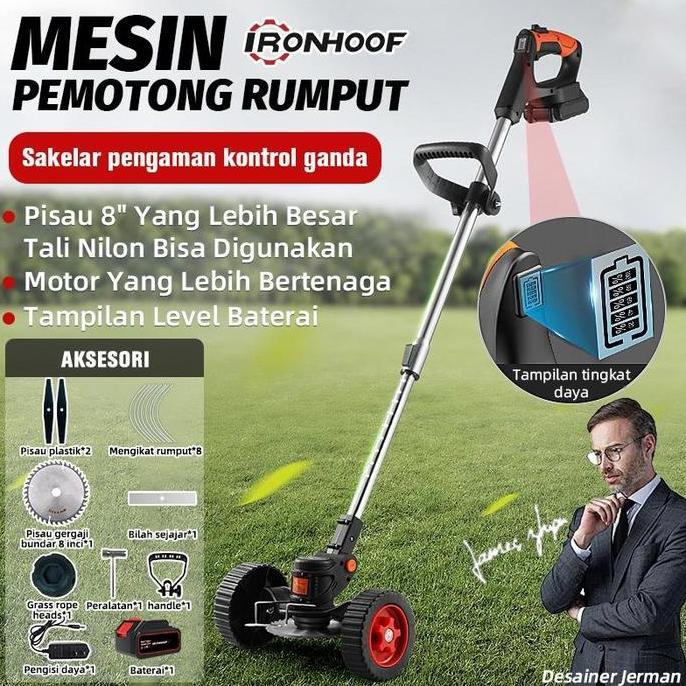 Promo Mesin Potong Rumput IRONHOOF 48V Baterai Mesin Pemotong Rumput Listrik COD