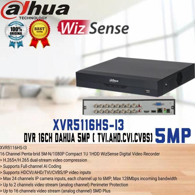 TERBARU - Dahua XVR-5116HS-I3/DVR 16Ch Dahua 5MP Wizsense Bisa All Camera