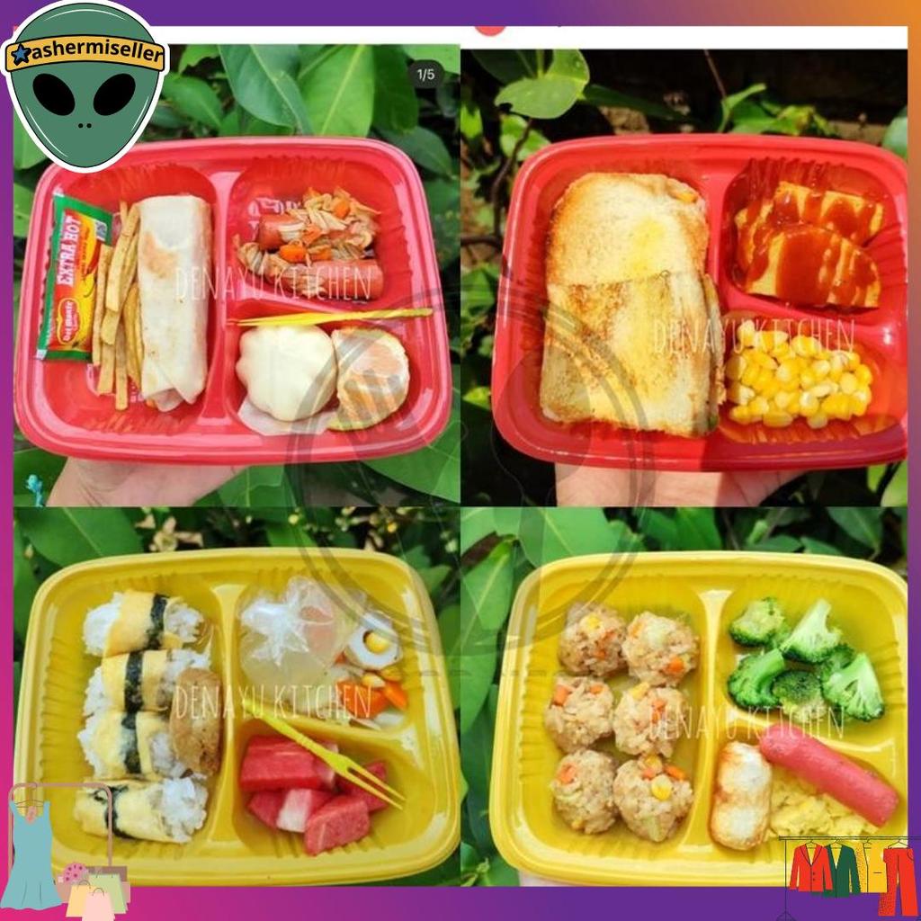 Grosir [ISI 50 PC] MIKA BENTO MINI SEKAT 3 / MIKA BENTO MINI SIZE S DENGAN TUTUP / MIKA BENTO MINI /