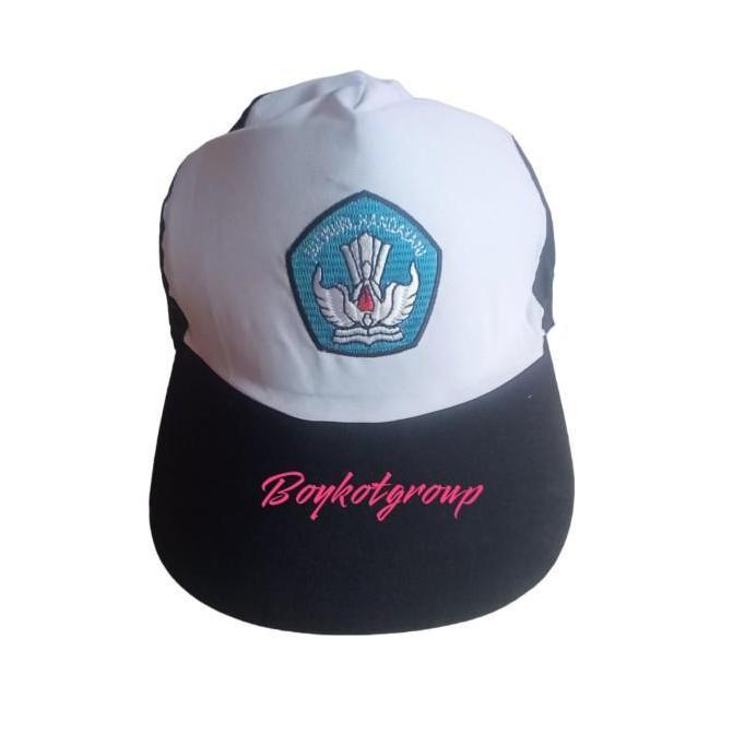 topi smp biru putih bordir biru bahan drill tebal