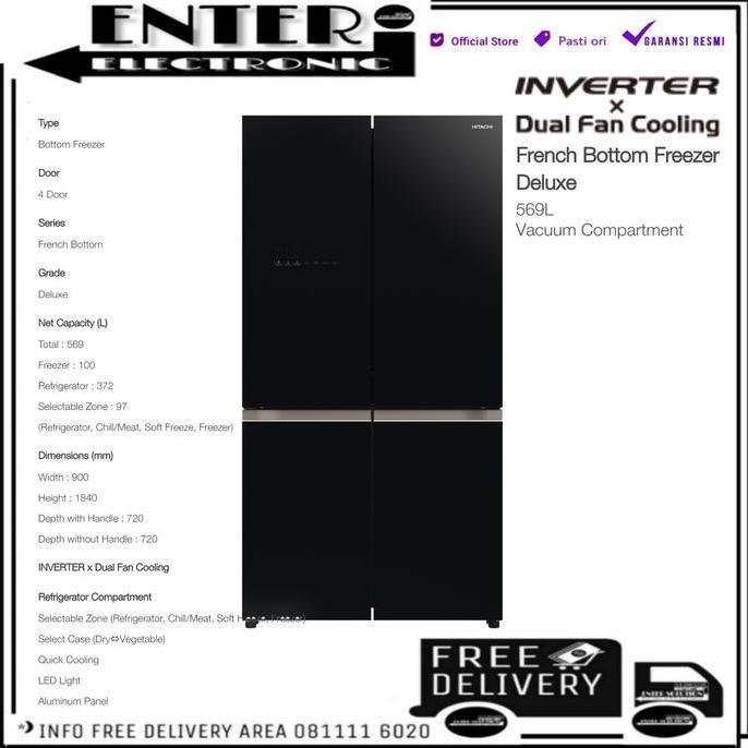 HITACHI RWB64VGD0GBK - KULKAS MULTI DOOR FREEZER BAWAH R WB64VGD0GBK