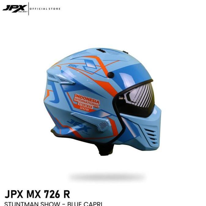 TERLARIS - Helm JPX Full Face MX-726R Stuntman Show - Blue Capri