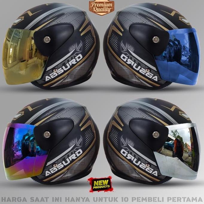 DS140 }} Helm Half Face Dewasa Evolution Seperti Helm GM Original Motif Absurd Hitam Dof Free Box