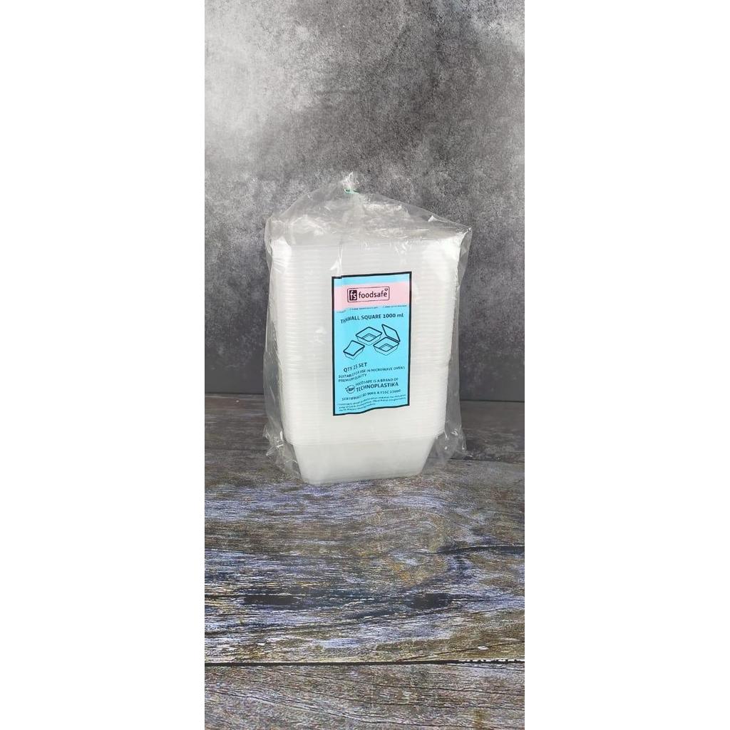 THINWALL SQUERE FOODSAFE 1000 ML WADAH KOTAK MAKANAN ISI 25PCS
