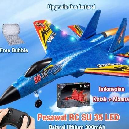 RC Pesawat Jet Mainan SU-35 LED Remote Control Baterai 3.7V 250mAh Frekuensi 2.4G Amfibi Darat Udara