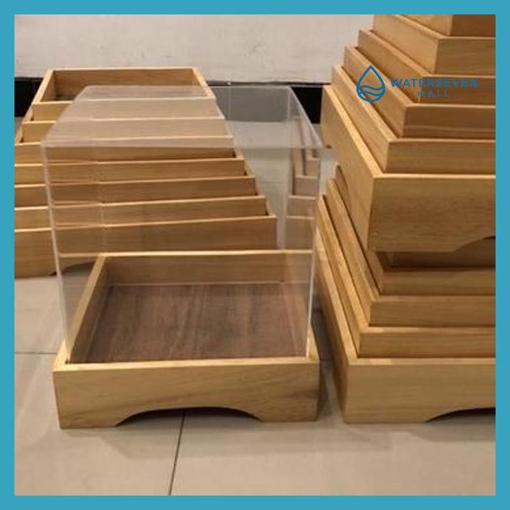 KERAJINAN KAYU - HANTARAN KAYU 40X40 PLUS TUTUP AKRILIK BOX KOTAK SESERAHAN HANTARAN KAYU SAMA SISI 