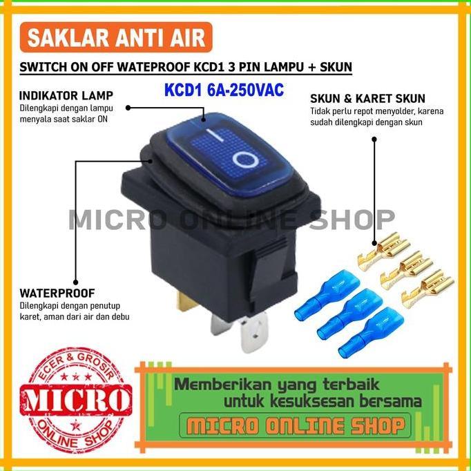 Saklar On-Off 3 Kaki Anti Air Biru + Skun Switch On-Off