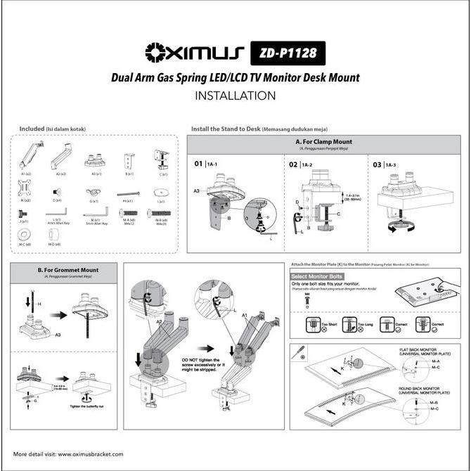 Bracket TV Monitor LED LCD Gas Spring OXIMUS ZDP1128 1128