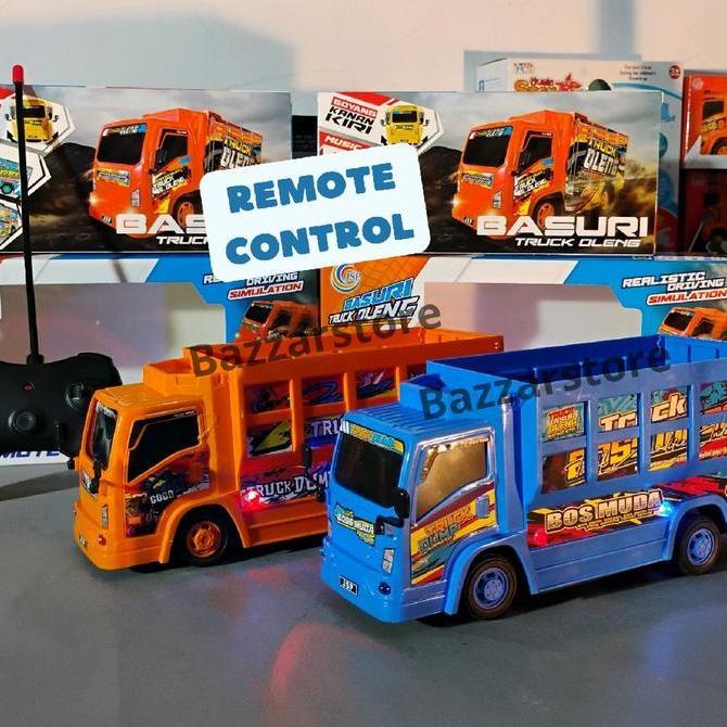 mainan remote control truk oleng model dump truck musik telolet nyala dan lampu LED nyala, mobil-mob