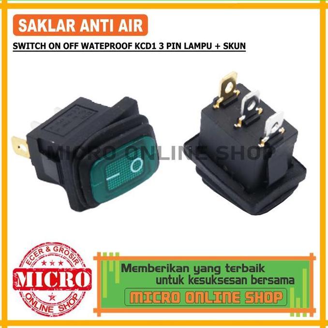 Saklar On-Off 3 Kaki Anti Air Hijau + Skun Switch On-Off