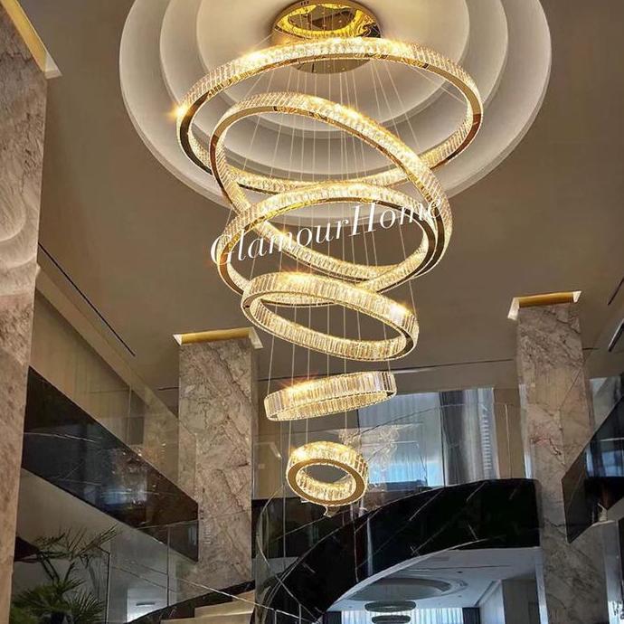 Lampu Gantung Void Kristal Ring LED Gold / Luxury Crystal Chandelier Void / Lampu Gantung Kristal Ri