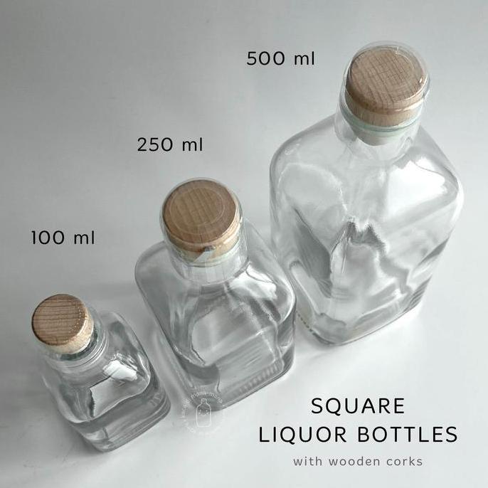 Botol kaca liquor square bottle - botol kaca liquor kotak- tutup cork