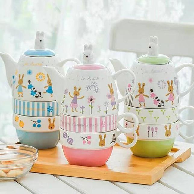 Gelas Teko 2 Mug Set Rabbit Tea Set Keramik Kado Ultah Gift