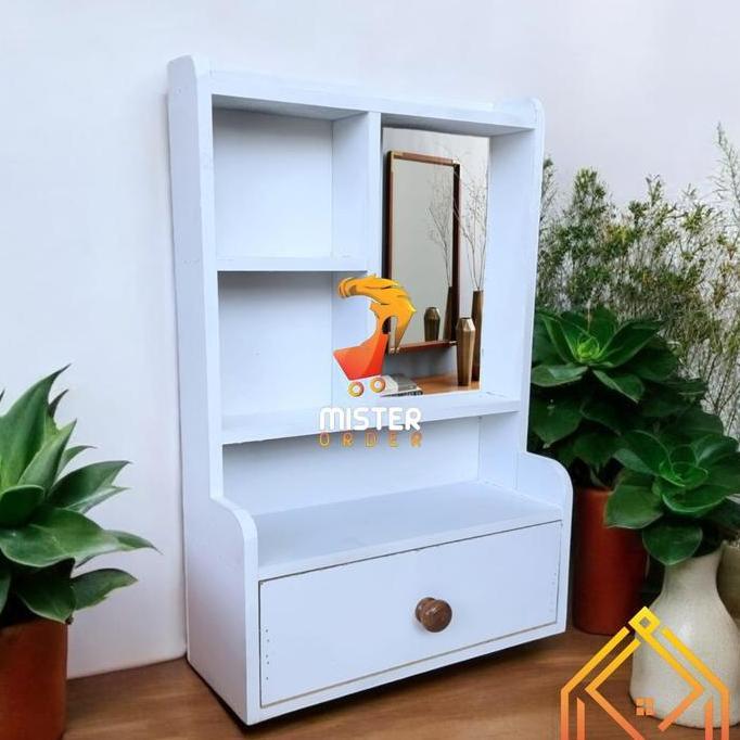 Rak Kosmetik Tolet Gantung Mini / Rak Hias Kayu Berkualitas FREE KACA SS