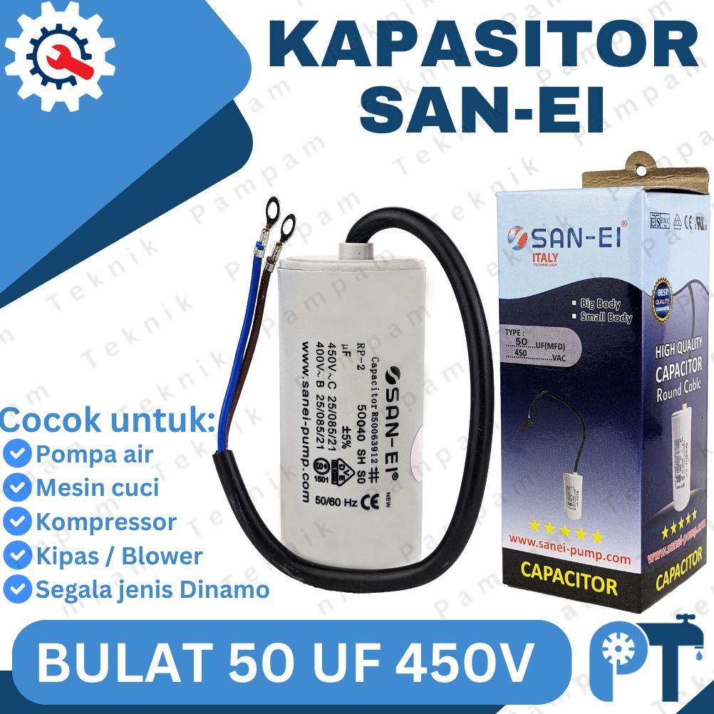KAPASITOR 50UF 450V SANEI BULAT CAPACITOR SANEI 50 UF MIKRO 450 VOLT