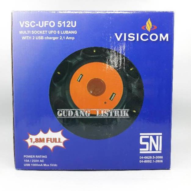 Stop Kontak Roll Kabel Cable Roll Box Plus USB Port 1.8M Full VISICOM UFO 512U Stop Kontak