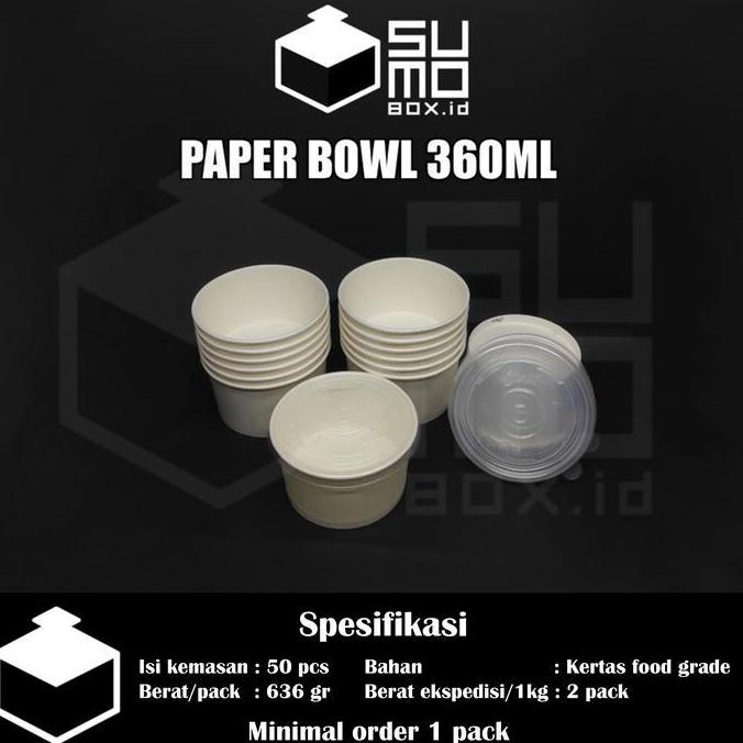 Paper bowl 360ml / Mangkuk kertas tebal / Cup bowl + tutup [1PAK ISI 25]
